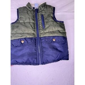 Little Lad Puffer Vest Kids 3T Green Blue Excellent Faux Fur Lined Colorblock